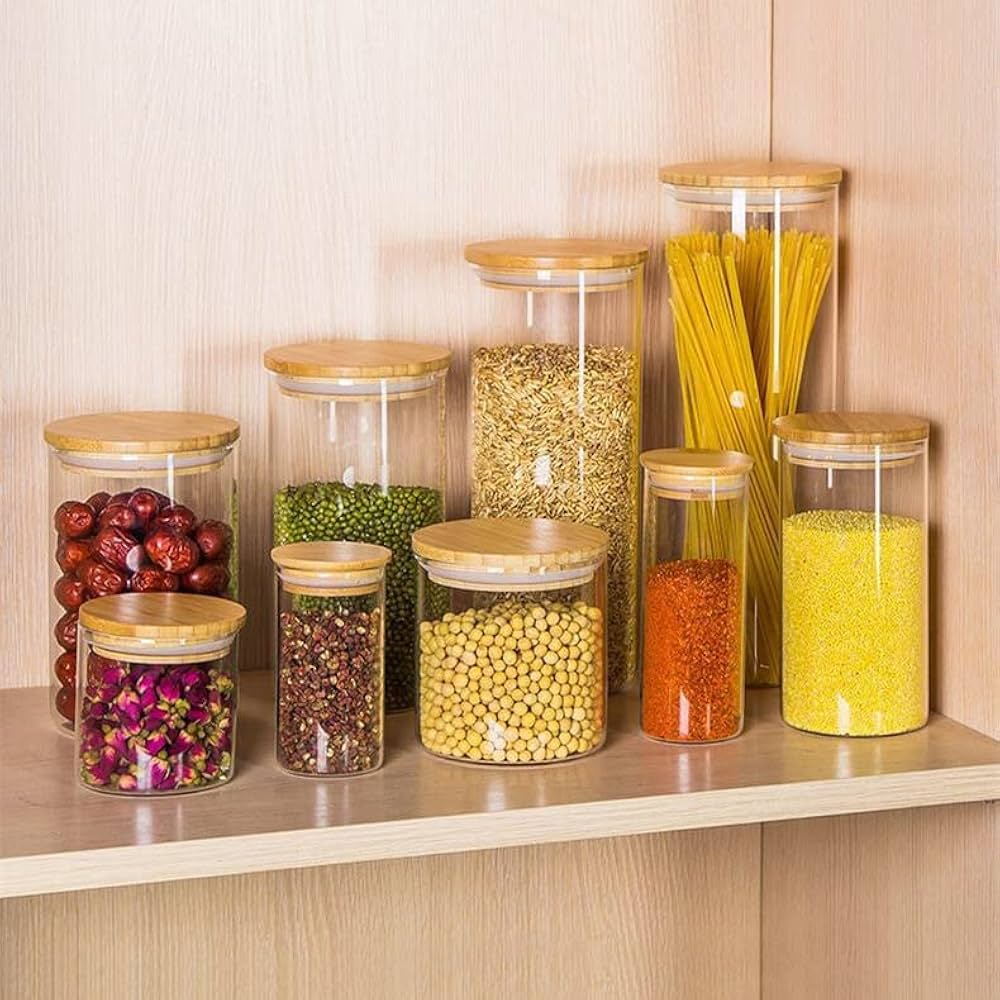 Amazon｜ガラス保存容器ガラス瓶セット500ml 4のスパイス瓶竹の